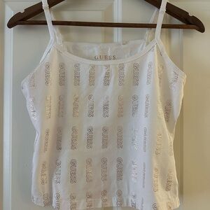 GUESS White and Gold Logo Camisole